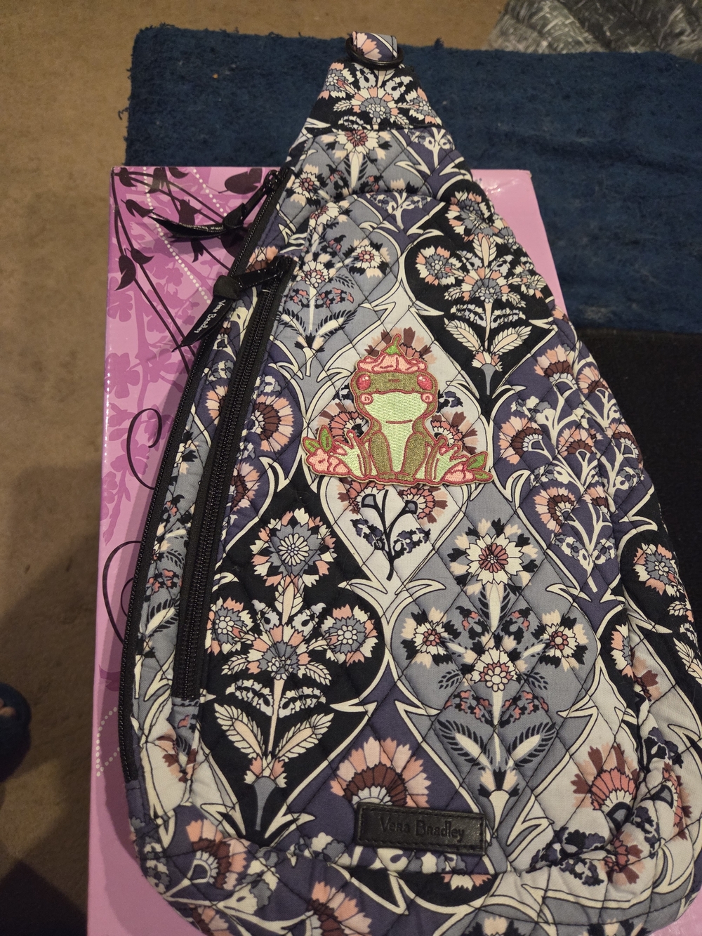 Vera Bradley Floral Quilted Sling Bag in Navy & Pink